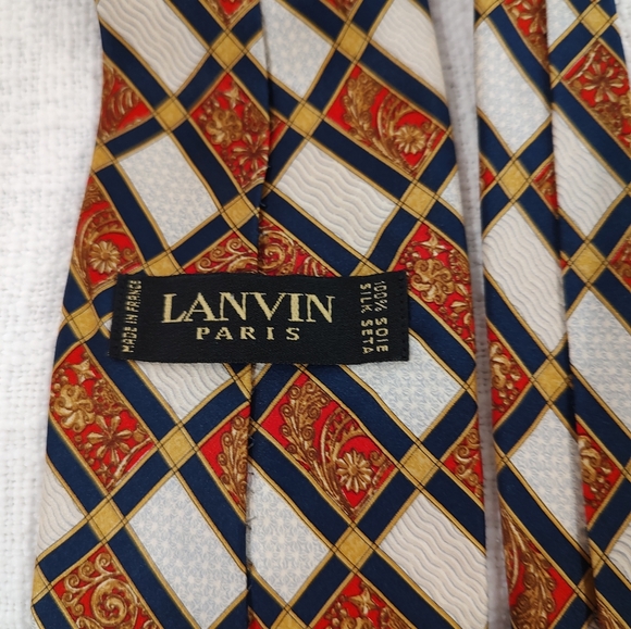 Lanvin Paris Silk Tie Mod Baroque Gold Scroll French Red Gold White - Picture 6 of 6